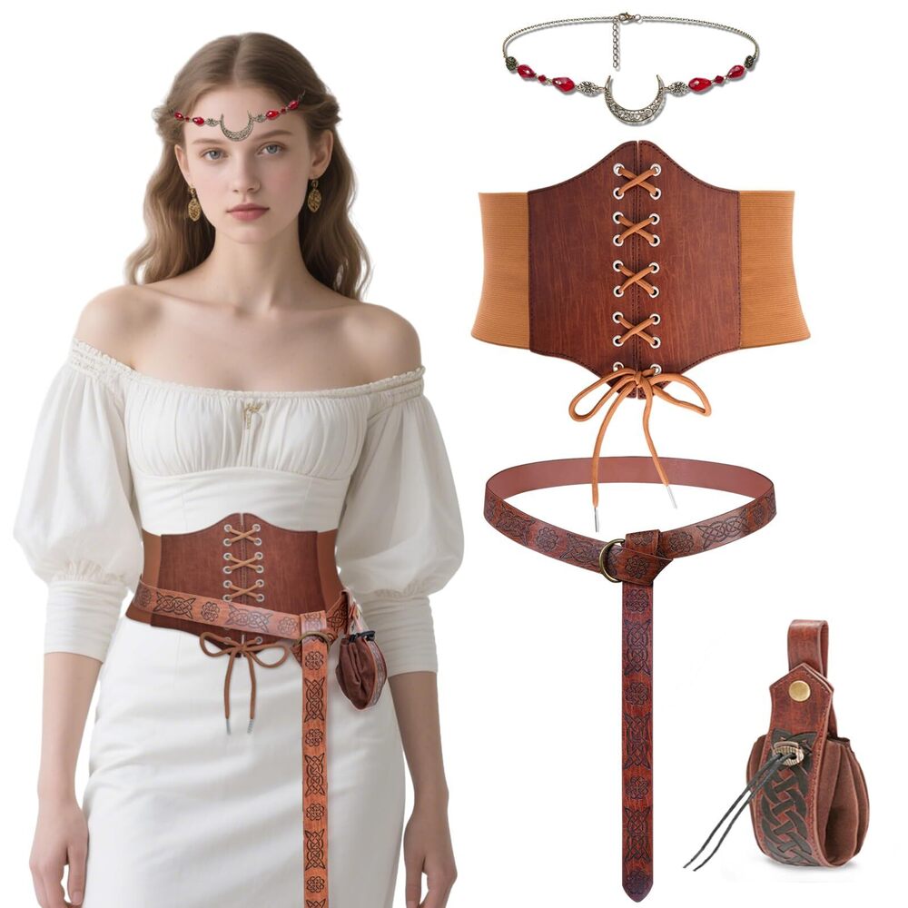 2815 Viking Costume Accessoriess Set, Renaissance Corset Moon